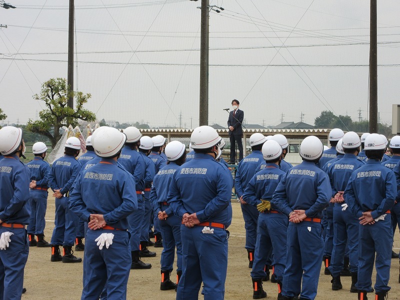 消防団総合訓練での市長挨拶